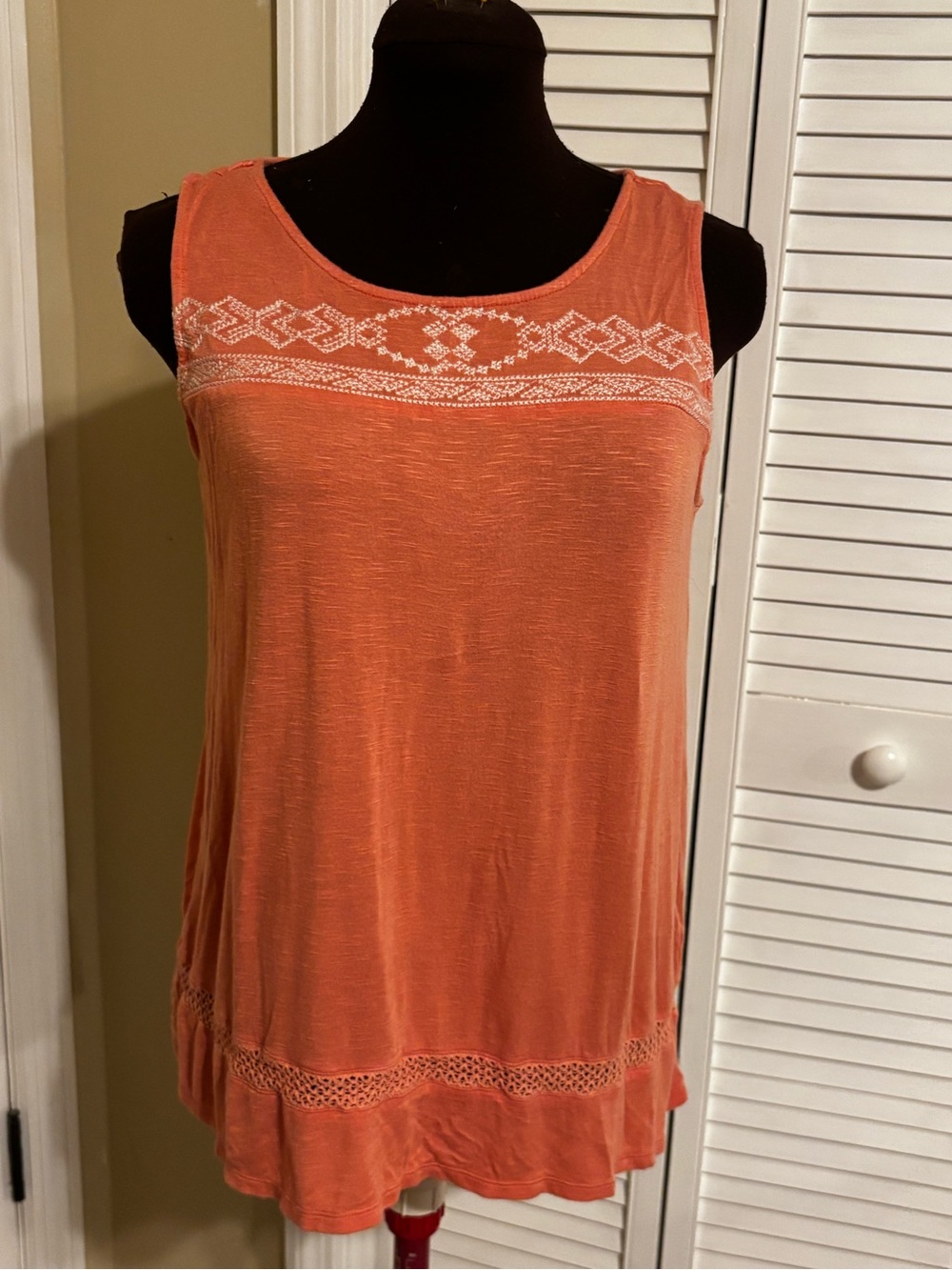 Max Jeans Orange Sleeveless Embroidered Tank